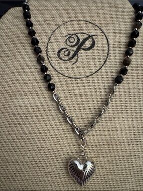 bloom Asher Silver Heart Pendant Necklace with Black Beads fashion jewelry
